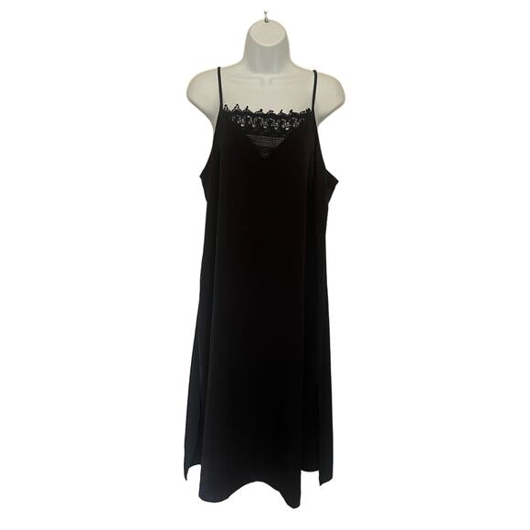 BCBGENERATION Midi Slip Dress Sz Large Lace Insert Black Slits Whimsigoth Adjust - Picture 14 of 14